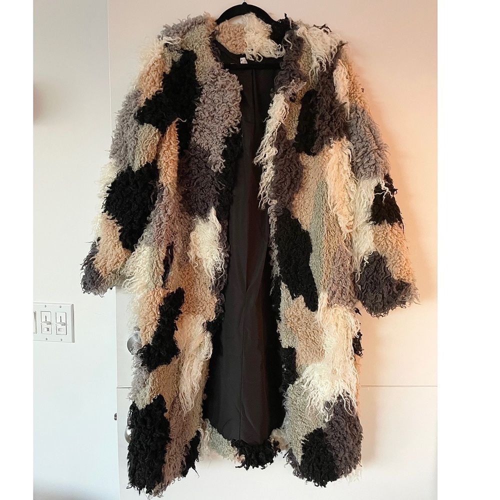 faux fur+shearling multi color patchwork coat 🧸